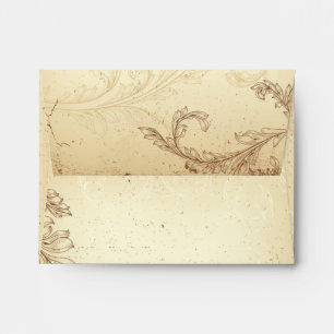 Vintage scroll leaf brown, beige wedding envelope
