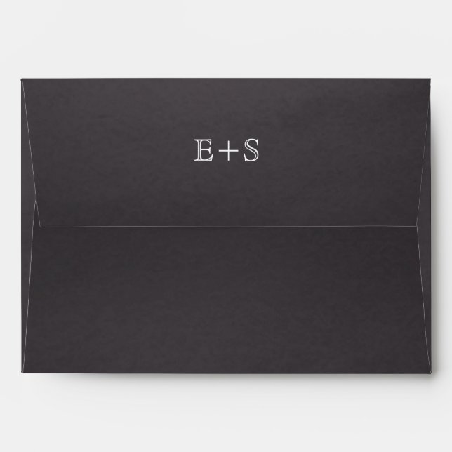 Vintage scroll leaf frame and chalkboard wedding envelopes (Back (Top Flap))
