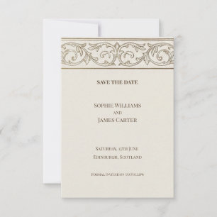 Vintage Scroll Save The Date Card