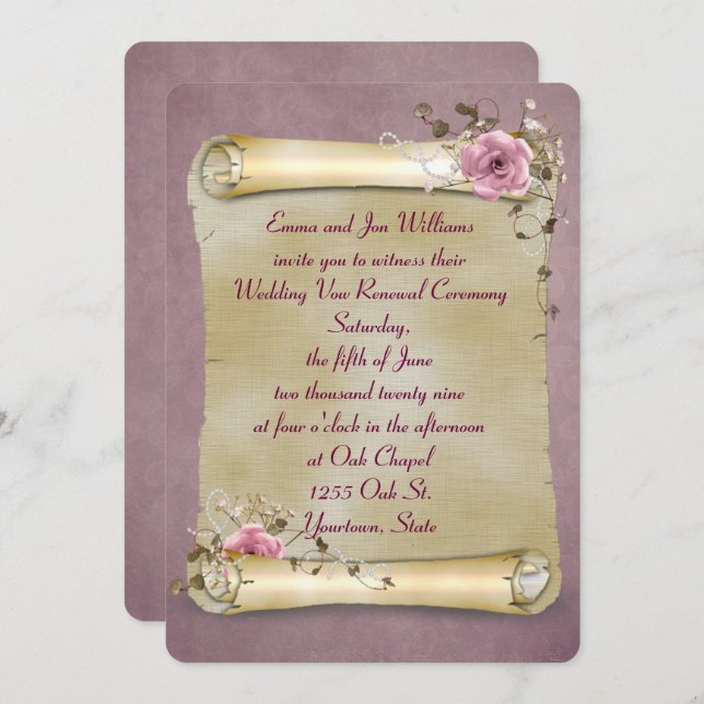 Vintage Scroll Vow Renewal Invitation (Front/Back)