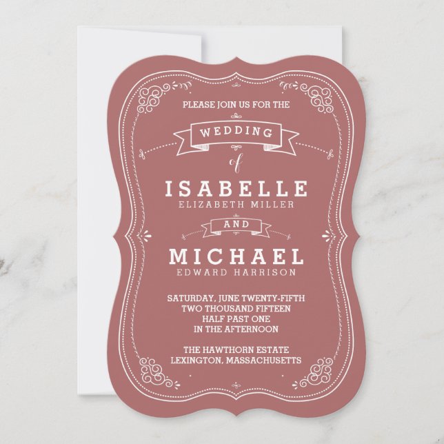Vintage Scroll Wedding Invitation | Marsala (Front)