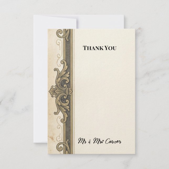 Vintage Scroll Wedding Thank You Card (Front)