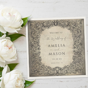 Vintage Scrollwork Elegant Classic Wedding Napkin