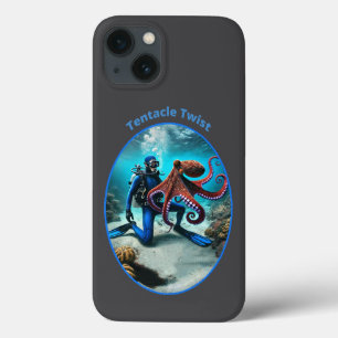 Vintage SCUBA Diver Dancing with a Big Octopus URM iPhone 13 Case
