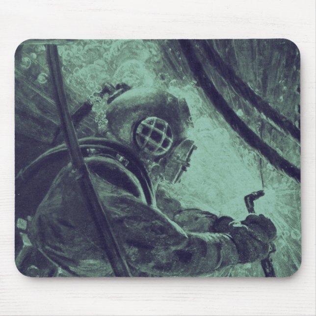 Vintage Scuba Diver Industrial Welding Underwater Mouse Mat (Front)