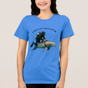 Vintage SCUBA Diving Diver Riding a Dolphin URM Tri-Blend Shirt