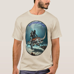 Vintage SCUBA Diving Diver Riding a Sawfish URM T-Shirt