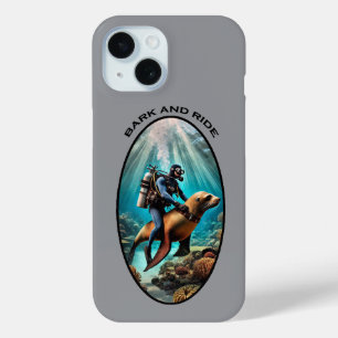 Vintage SCUBA Diving Diver Riding a Sea Lion URM iPhone 15 Case