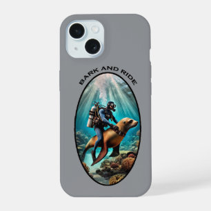 Vintage SCUBA Diving Diver Riding a Sea Lion URM iPhone 15 Case