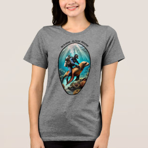Vintage SCUBA Diving Diver Riding a Sea Lion URM Tri-Blend Shirt