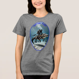 Vintage SCUBA Diving Diver Riding an Alligator URM Tri-Blend Shirt