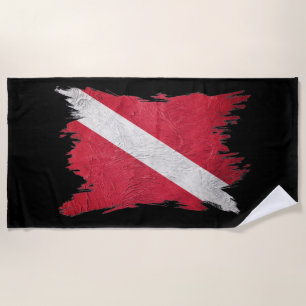 Vintage scuba flag, Dive Flag, Diver down flag Beach Towel