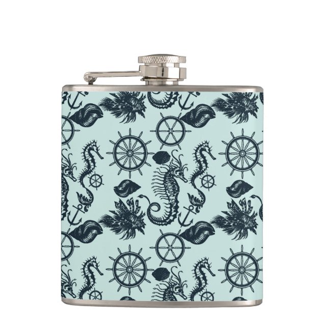 Vintage Sea Animal Pattern Hip Flask (Front)