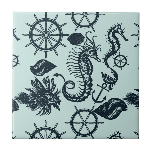 Vintage Sea Animal Pattern Tile (Front)