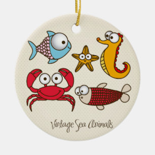 Vintage Sea Animals Ornament Round