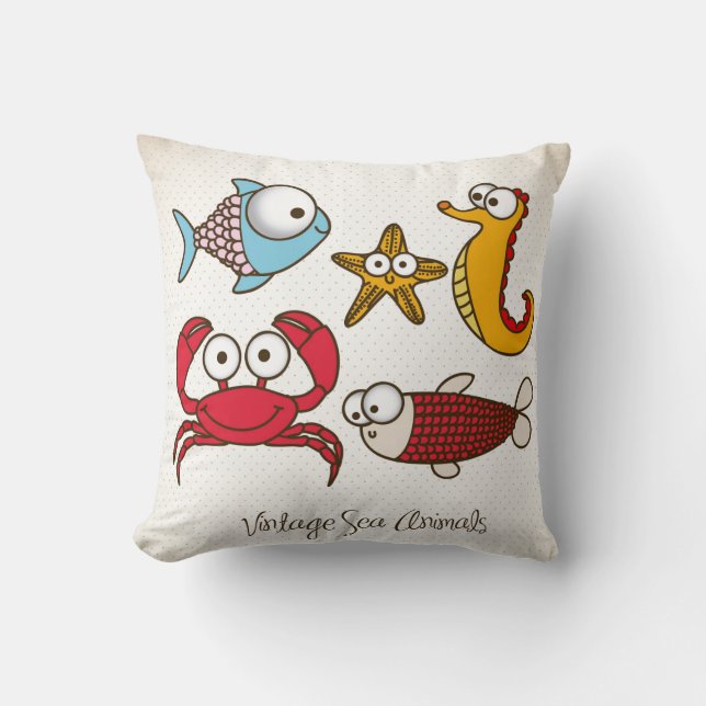 Vintage Sea Animals Pillow (Front)