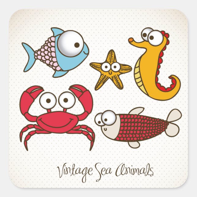 Vintage Sea Animals Sticker (Front)