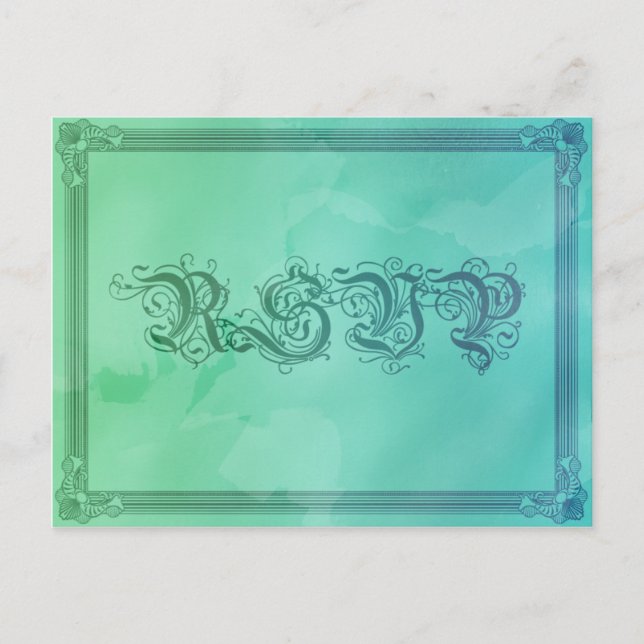 Vintage Sea Blue & Green RSVP Postcard (Front)
