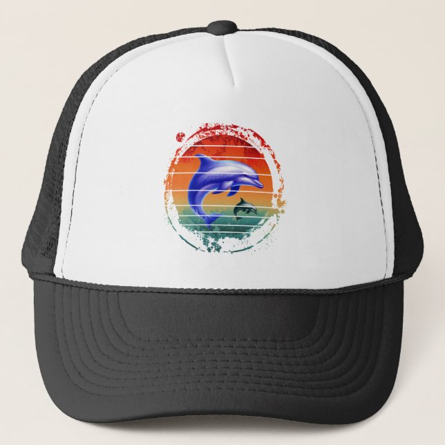 Vintage Sea Creature Dolphins Trucker Hat (Front)
