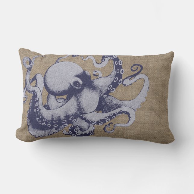 Vintage Sea Creature Octopus Lumbar Cushion (Front)
