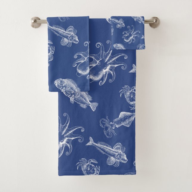 Vintage Sea Creatures Ocean Fantasy Bath Towel Set (Insitu)