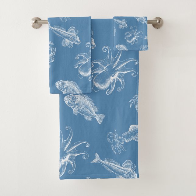 Vintage Sea Creatures Ocean Fantasy Bath Towel Set (Insitu)