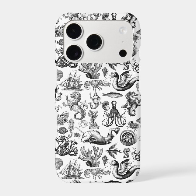 Vintage Sea Creatures Pattern Black White (Back)