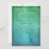 Vintage Sea Green & Blue DIY Wedding Invitation