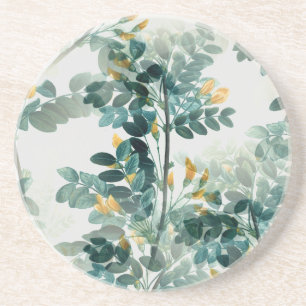 Vintage Sea Green Foliage Leaves Elegant Pattern Coaster