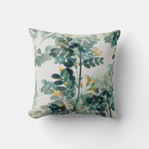 Vintage Sea Green Foliage Leaves Elegant Pattern Cushion