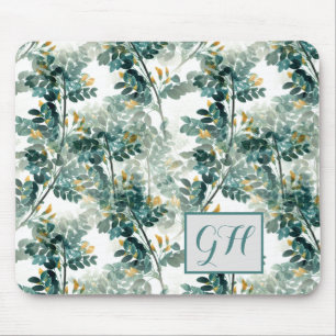 Vintage Sea Green Foliage Leaves Elegant Pattern Mouse Mat