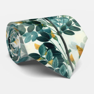 Vintage Sea Green Foliage Leaves Elegant Pattern Tie
