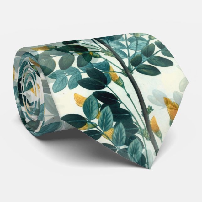 Vintage Sea Green Foliage Leaves Elegant Pattern Tie (Rolled)