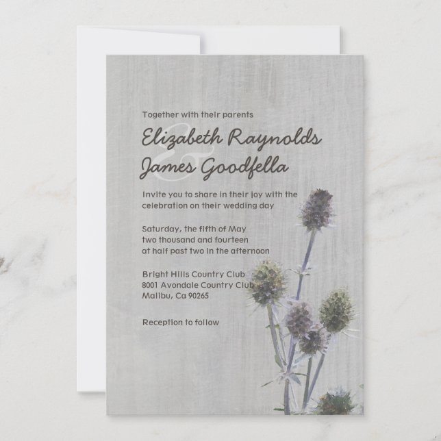 Vintage Sea Holly Wedding Invitations (Front)
