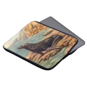 Vintage Sea Lion by the Seashore, Marine Mammals Laptop Sleeve