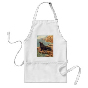 Vintage Sea Lion by the Seashore, Marine Mammals Standard Apron