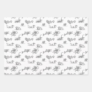 Vintage Sea Monster Line Art Wrapping Paper Sheet
