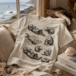 Vintage Sea Otter Cute Marine Animal Sketch T-Shirt