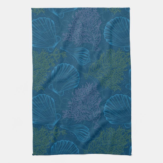 Vintage Sea Pattern Tea Towel (Vertical)