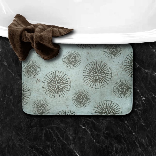Vintage Sea Shanty | Steampunk Compass Ephemera Bath Mat (Creator Uploaded)