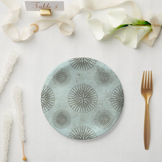 Vintage Sea Shanty | Steampunk Compass Ephemera Paper Plate (Wedding)
