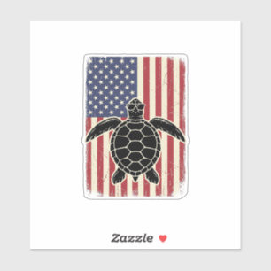 Vintage Sea Turtle American Flag Patriotic Shirt D