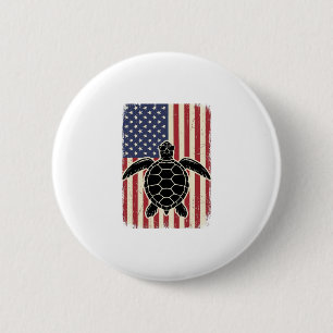 Vintage Sea Turtle American Flag Patriotic Shirt D 6 Cm Round Badge
