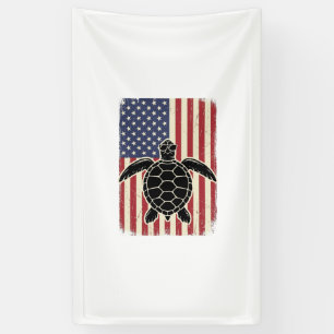 Vintage Sea Turtle American Flag Patriotic Shirt D Banner