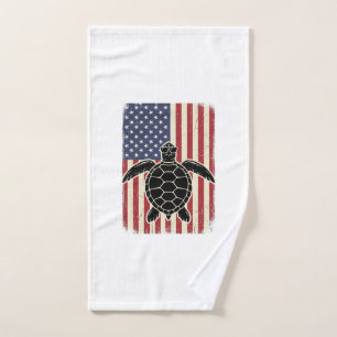 Vintage Sea Turtle American Flag Patriotic Shirt D Hand Towel
