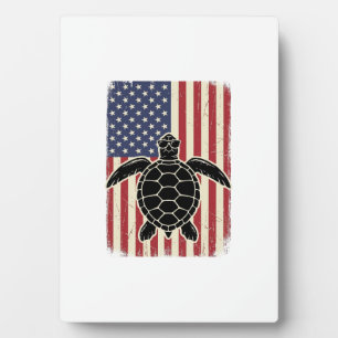 Vintage Sea Turtle American Flag Patriotic Shirt D Plaque