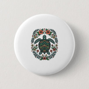 Vintage Sea Turtle Floral Vector Design_1 6 Cm Round Badge
