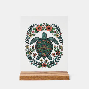 Vintage Sea Turtle Floral Vector Design_1 Acrylic Sign