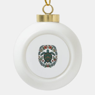Vintage Sea Turtle Floral Vector Design_1 Ceramic Ball Christmas Ornament