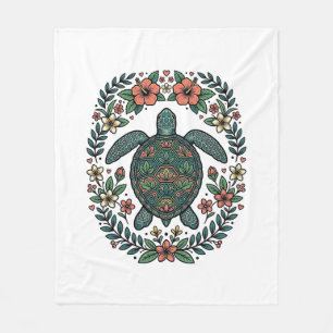 Vintage Sea Turtle Floral Vector Design_1 Fleece Blanket